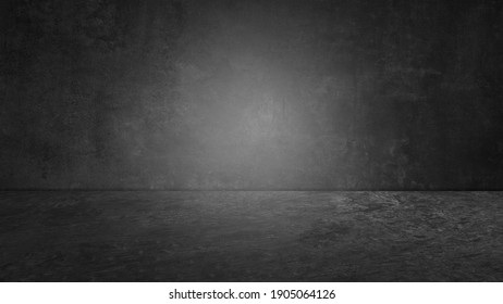 Room with black anthracite gray grey concrete floor and wall for interior decoration and spotlight light - used as background studio wall for display your products.