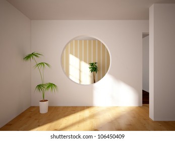 room with a circular window