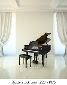 Room in classic style with black piano 
