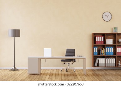 Room With Desk And Laptop Computer As Business Office (3D Rendering)