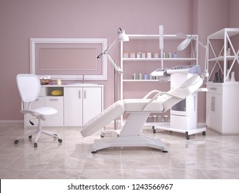 Room With Equipment In The Clinic Of Dermatology And Cosmetology. 3d Illustration