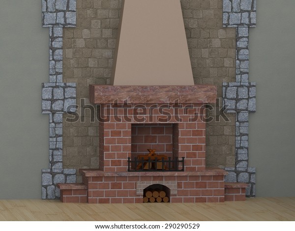 Room Fireplace Shelves Brick Wood Do Stock Illustration 290290529