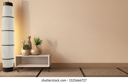 Room Japanese Style With Empty Wall Background On Tatami Floor.3D Rendering