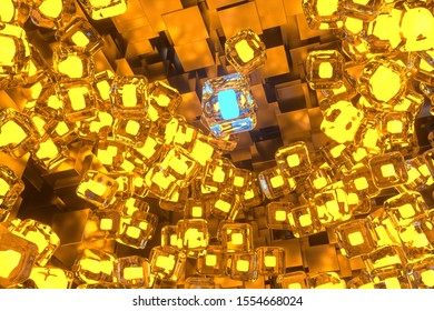 The room made of cubes, in three-dimensional space, 3d rendering. Computer digital drawing.