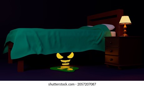 Room With A Monster Under The Bed 3D Rendering