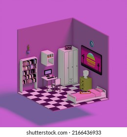 Room Retro  80s Style. 3D Rendered Illustration