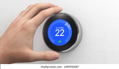Room Thermostat Digital - Round - Hand (3D Rendering)