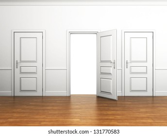 Room With Three Doors And One Of Them Open