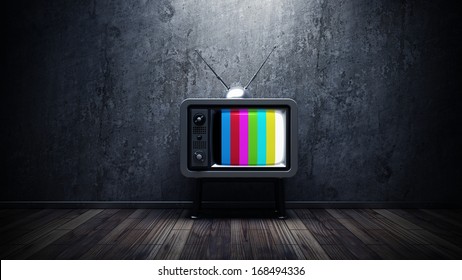 Room With Vintage TV. Interior Background. High Resolution 3d Render 