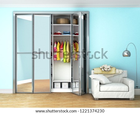 Room Wardrobe Sliding Doors 3 D Illustration Stock Illustration