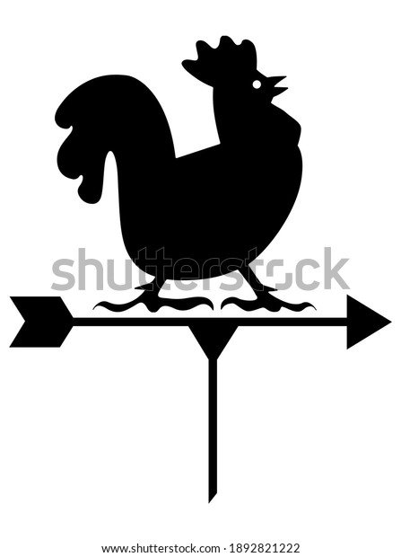 Rooster is weather vane. Silhouette, sign,\
logo.\
Illustration