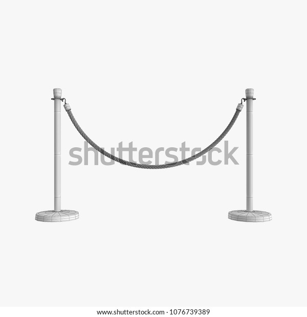 Rope\
barrier post. Black and white 3d\
illustration.