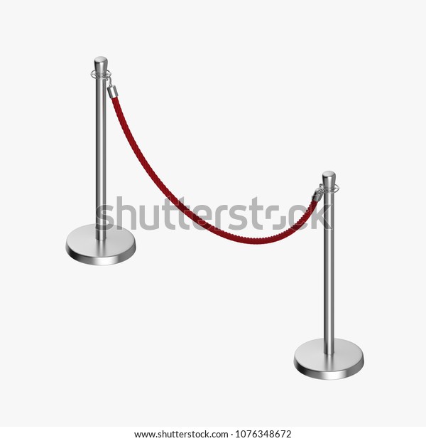 Rope barrier post isolated on a light\
background. 3d\
illustration