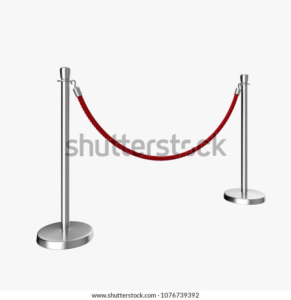 Rope barrier post isolated on a light\
background. 3d\
illustration