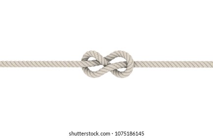 Rope flemish knot, Eight Knot.Isolated on white background.3D rendering illustration.