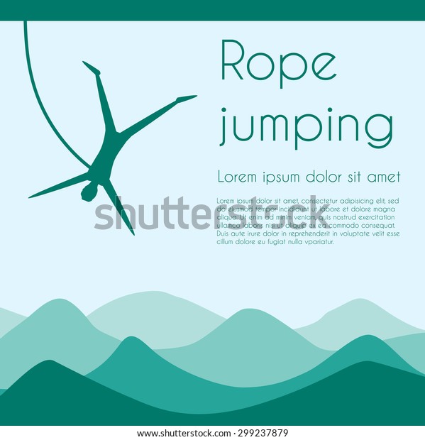 Rope jumping. Bungee\
jumping. Extreme sports. Silhouette person jumping on rope on\
mountains background.\
