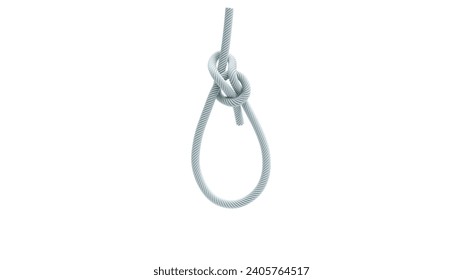 rope string with bowline knot isolated on white 3D rendering