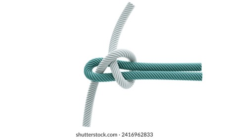 rope string with sheet bend knot isolated on white 3D rendering