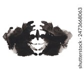 Rorschach watercolor inkblot test, black watercolor Rorschach symbol isolated on white background. 