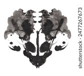 Rorschach watercolor inkblot test, black watercolor Rorschach symbol isolated on white background. 