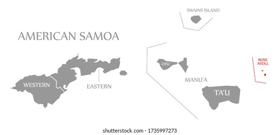 Rose Atoll Red Highlighted In Map Of American Samoa Islands