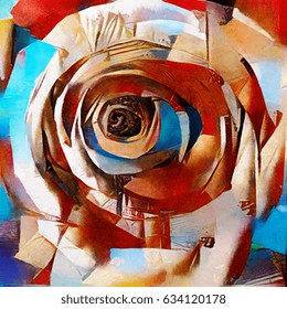 Rose. Floral abstraction in modern cubic style. Executed in oil on canvas with elements of pastel painting.