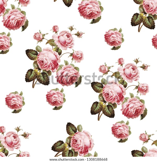 Rose Flower Allover Print Plain Ground Stock Illustration 1308188668