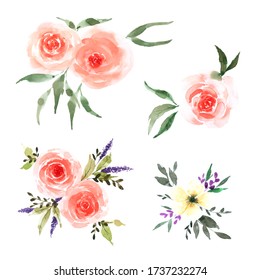 Rose Flower Bouquet Set Hand Drawn Stock Illustration 1737232274 ...