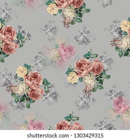 Rose Flower Bunch With Gray Background