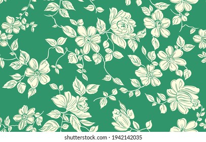 Rose Flower Pattern On Green Background