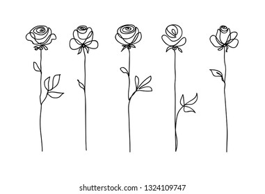 One Line Drawing Garden Rose Leaves Stock Vector (Royalty Free) 1840382299