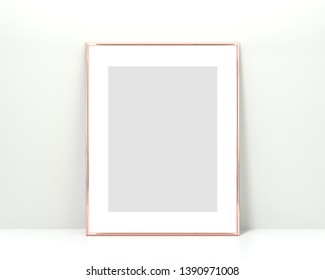 Rose Gold Frame Mockup On A White Background. 3x4 Ratio Vertical