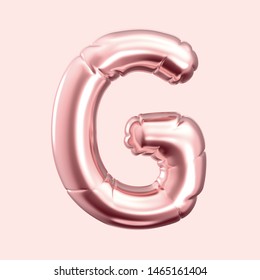 Rose Gold Pink Balloon Letter G, 3D Rendering Alphabet Isolated On White Background