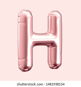 Rose gold pink right tilt balloon letter H, 3D rendering alphabet isolated on white background