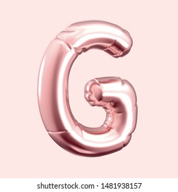 Rose Gold Pink Right Tilt Balloon Letter G, 3D Rendering Alphabet Isolated On White Background