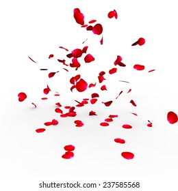 Rose Petals Falling On A Surface On A White Background Isolated