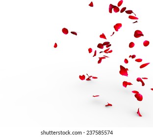 Rose Petals Falling On A Surface On A White Background Isolated