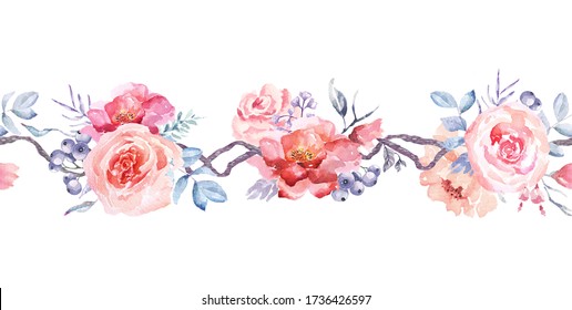 Rose Seamless Border Watercolor Isolated On Stock Illustration ...