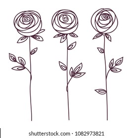 Rose Stylized Flower Symbol Outline Hand Stock Vector (Royalty Free ...