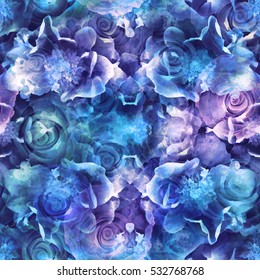  Roses blue seamless pattern. Abstract background texture. Vintage textile print, package design, fabric and fashion concepts.