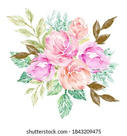 Watercolor Floral Illustration Bouquet Bright Pink Stock Illustration ...