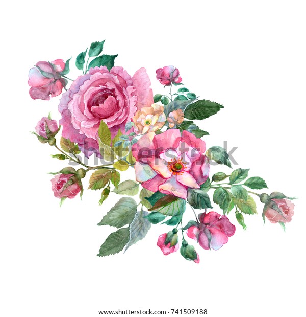 Roses Garland Watercolor Hand Painted Illustration Stock Illustration ...