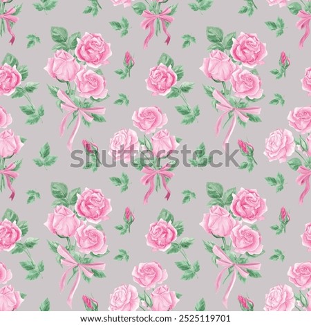 Roses Seamless rose pattern. Pink roses. Flowers, blooming. Home interior. Home textiles. Scrubbooking. Wallpaper. Rose print. Watercolor, texture. vintage