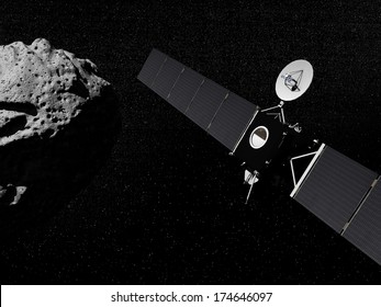 Rosetta probe in the universe next to an asteroid - Elements of this image furnished by NASA