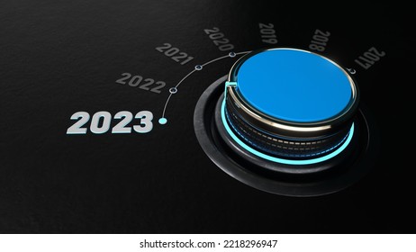 A Rotary Knob Switches To The Year 2023. 3d Illustration.