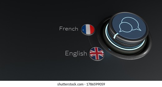 Rotary Knob Translator From French To English. 3d Illustration.