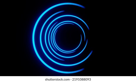 Rotating Blue Neon Circles Loading Animation Background 3d Render. 3D Illustration