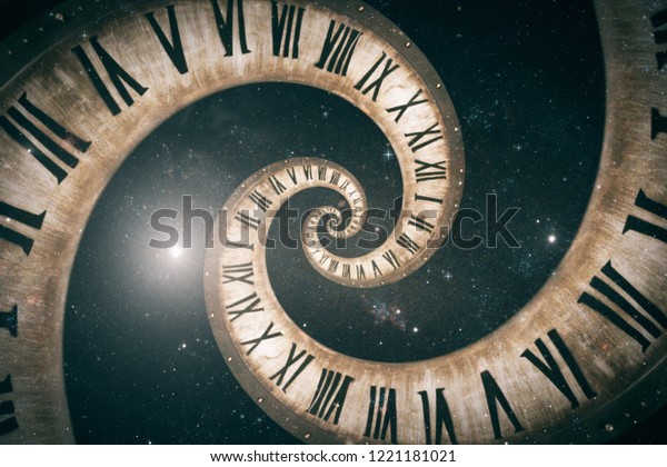 Rotating spiral of clock from numbers\
abstract 3d\
illustration