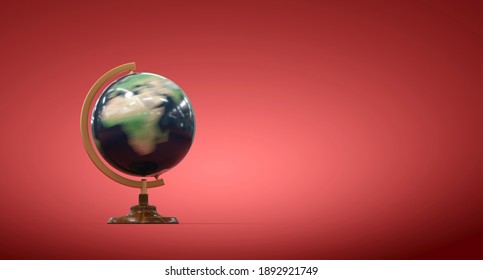 rotating terrestrial globe red background - 3D rendering