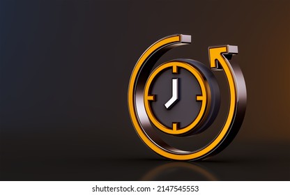 Rotation Clock Icon On Dark Background 3d Render Concept For Rewind Time Arrow Reload Backward
